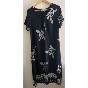 1990s Heather Nicole Vintage Women's Shift Rayon Turtle Print Dress Medium